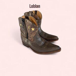 Loblan Brown Leather Western Chelsea Boots – woman Size 8, Handmade